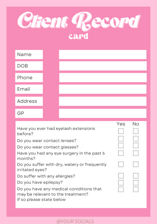 Client Record Card Template – The Lash Hause